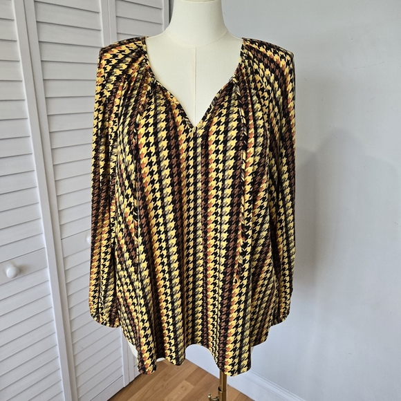 Belldini Houndstooth Blouse Women's 2X Retro 70s‎ Peasant Boho Eclectic Stretchy - Picture 1 of 13